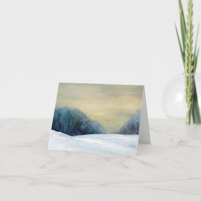 Tarjeta Festiva Navidades del atardecer de invierno incluso tarjet (Anverso)