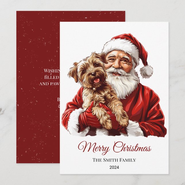 Tarjeta Festiva Navidades del Australian Terrier Dog Santa Claus (Anverso / Reverso)