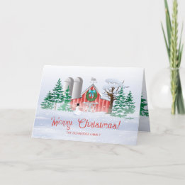 Tarjeta Festiva Navidades del Barn Rojo Wreath Snowman