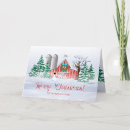 Tarjeta Festiva Navidades del Barn Rojo Wreath Snowman