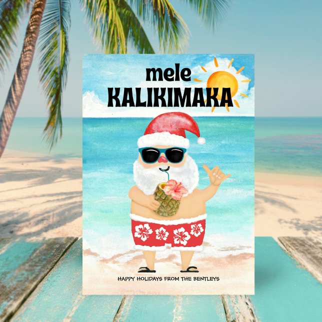 Tarjeta Festiva Navidades del Beach Santa Hawaiian Mele Kalikimaka (Subido por el creador)