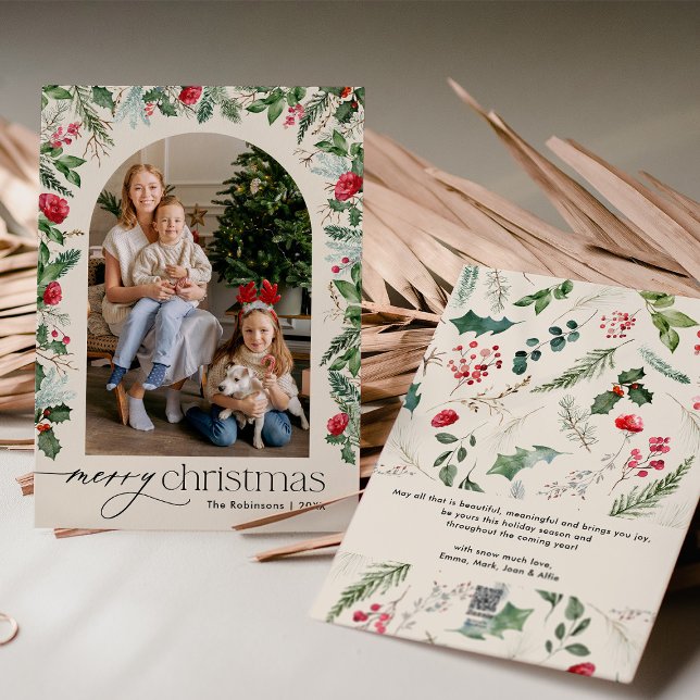 Tarjeta Festiva Navidades del Boho Modern Watercolor Foliage Arch (Subido por el creador)