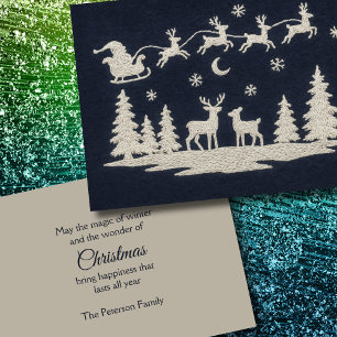 Tarjeta Festiva Navidades del bordado Animales forestales de Santa