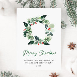 Tarjeta Festiva Navidades del bosque de Wreath Holly Berry Pine