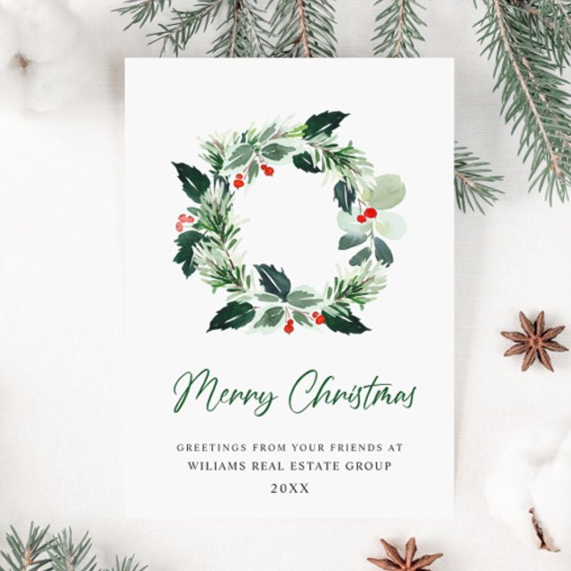 Tarjeta Festiva Navidades del bosque de Wreath Holly Berry Pine (Subido por el creador)