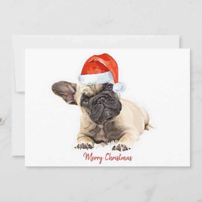 Tarjeta Festiva Navidades del Bulldog francés de Santa Dog adoran  (Anverso)