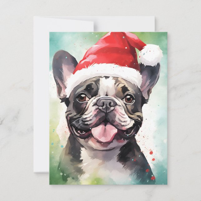 Tarjeta Festiva Navidades del Bulldog francés pinchan obras de art (Anverso)