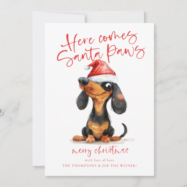 Tarjeta Festiva Navidades del calendario Dachshund Santa Paws 2026 (Anverso)