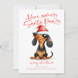 Tarjeta Festiva Navidades del calendario Dachshund Santa Paws 2026