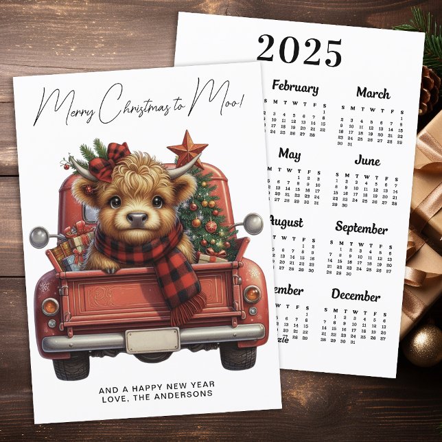 Tarjeta Festiva Navidades del calendario Highland Cow 2025 Red Tru (Subido por el creador)