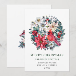Tarjeta Festiva Navidades del cardenal de Holly Berry Poinsettia s