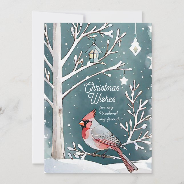 Tarjeta Festiva Navidades del Cardenal de Invierno Moderno Husband (Anverso)