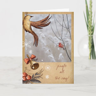 Tarjeta Festiva Navidades del cardenal de invierno ruso vintage