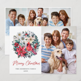 Tarjeta Festiva navidades del cardenal Poinsettia, de 4 FOTOS de H