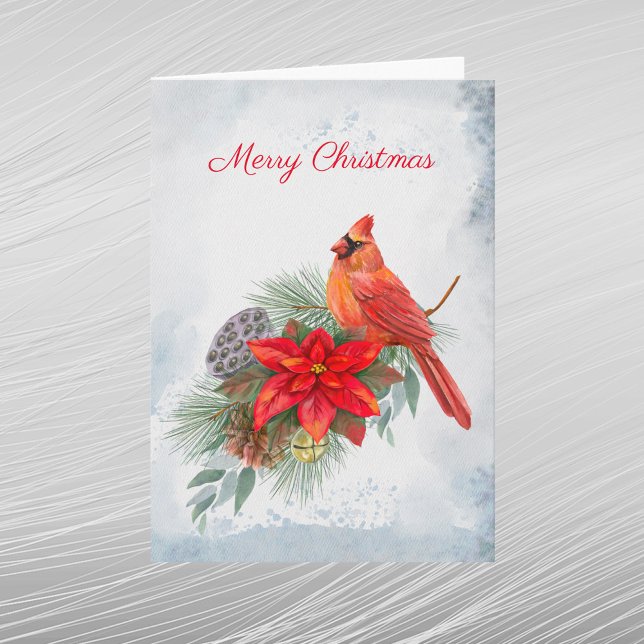 Tarjeta Festiva Navidades del Cardenal Red Poinsettia Greenery (Subido por el creador)
