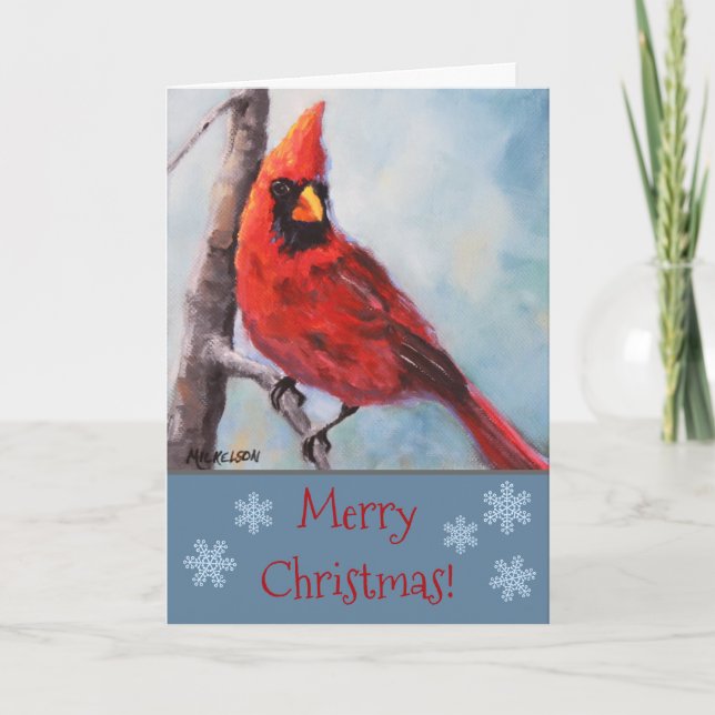 Tarjeta Festiva Navidades del Cardenal Rojo Bella Artes (Anverso)