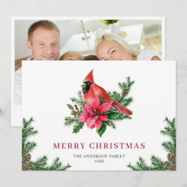Tarjeta Festiva Navidades del Cardenal Rojo de Poinsettia saludan