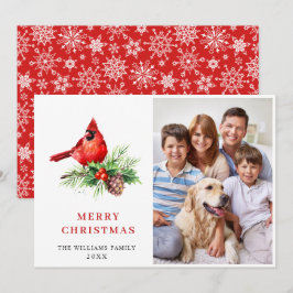 Tarjeta Festiva Navidades del Cardenal Rojo Holly Berry saludan la