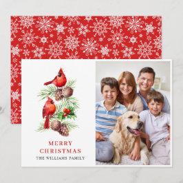 Tarjeta Festiva Navidades del Cardenal Rojo Holly Berry saludan la