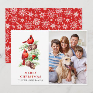 Tarjeta Festiva Navidades del Cardenal Rojo Holly Berry saludan la