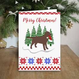 Tarjeta Festiva Navidades del chocolate Labrador Árboles eververde