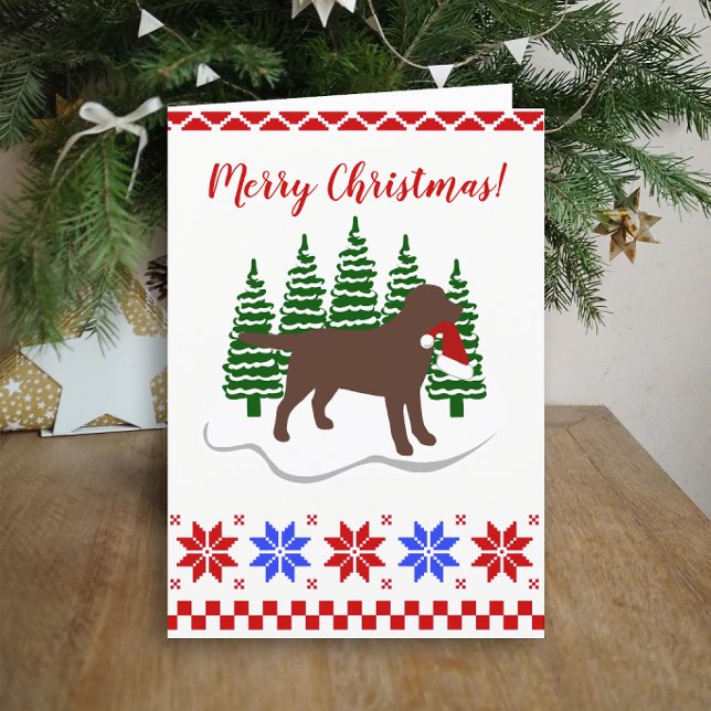 Tarjeta Festiva Navidades del chocolate Labrador Árboles eververde (Chocolate Labrador Evergreen Trees Christmas Cards for Chocolate Labrador Owners.  Silhouette design)