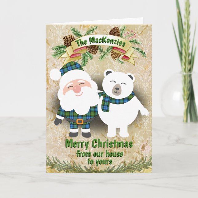Tarjeta Festiva Navidades del Clan MacKenzie Tartan (Anverso)