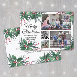 Tarjeta Festiva Navidades del código QR Holly Greenery 5 Collage d<br><div class="desc">Este año se celebran las alegres maravillas de la tecnología moderna con una divertida tarjeta interactiva de vacaciones de collage de fotos en códigos QR. Comparte cinco de tus fotos favoritas así como un mensaje de video en línea, una canción, un álbum de fotos u otro sitio web. Todo el...</div>