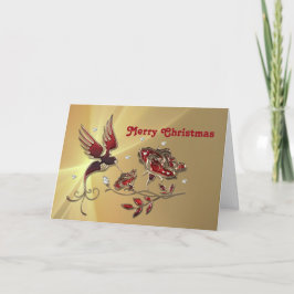 Tarjeta Festiva Navidades del colibrí rojo flor