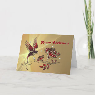 Tarjeta Festiva Navidades del colibrí rojo flor