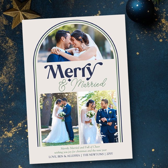 Tarjeta Festiva Navidades del Collage de fotos Arco Matrimonio y M (Merry & Married Christmas Photo Card by Darling & May)