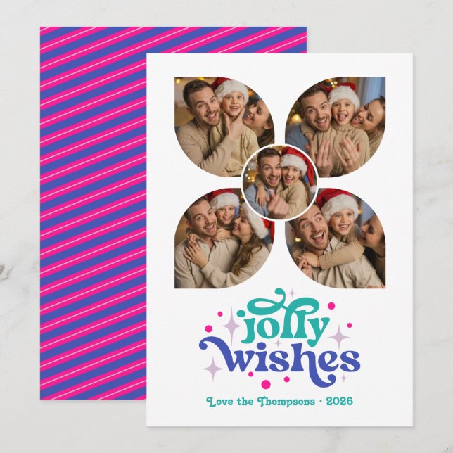 Tarjeta Festiva Navidades del Collage de fotos Cósmico Pop Retro (Anverso / Reverso)