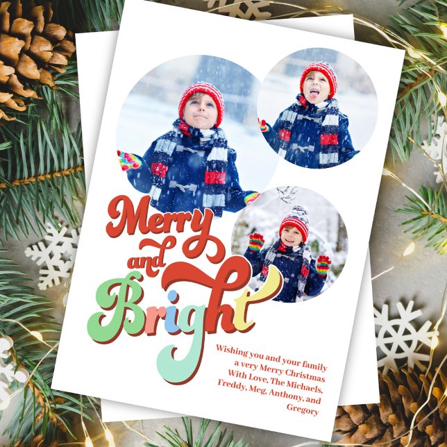 Tarjeta Festiva Navidades del Collage de fotos de Cereza y Brillan (Merry and Bright Christmas holiday photo card.)