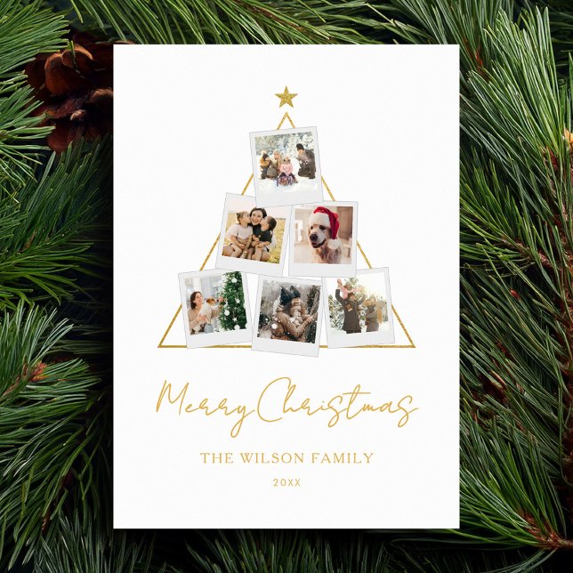 Tarjeta Festiva Navidades del Collage de fotos de oro moderno (Subido por el creador)