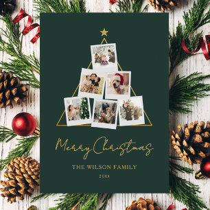 Tarjeta Festiva Navidades del Collage de fotos de oro verde modern