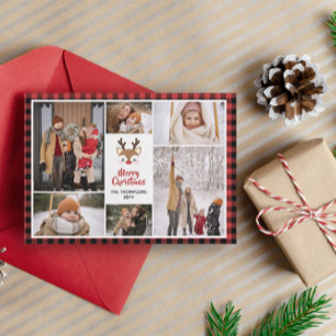 Tarjeta Festiva Navidades del Collage de fotos de renos Red Buffal