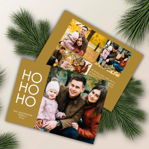 Tarjeta Festiva Navidades del Collage de fotos Gold "HO HO HO HO"