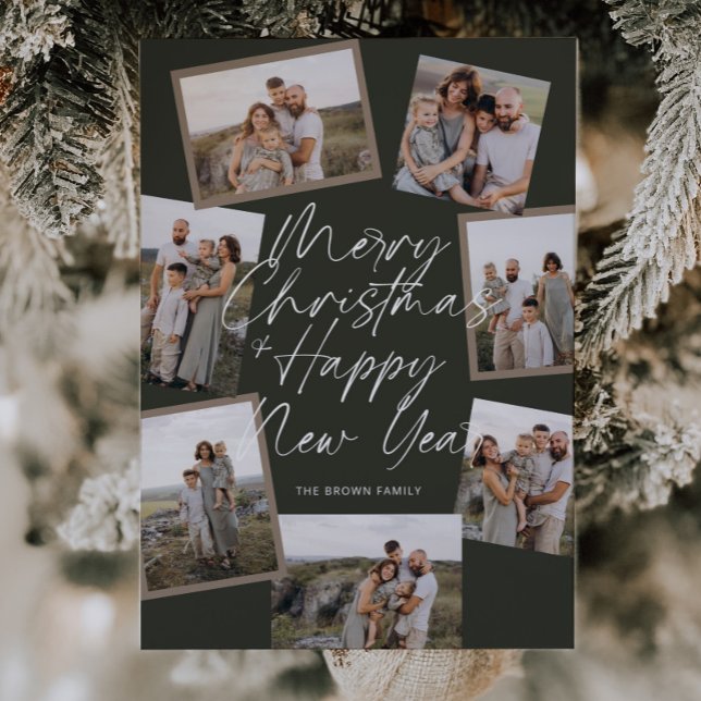 Tarjeta Festiva Navidades del Collage de fotos Green Modern Boho 8 (Subido por el creador)