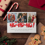 Tarjeta Festiva Navidades del Collage de fotos Ho Ho Santa Family<br><div class="desc">Una moderna tarjeta de felicitación de tres Navidades de la familia fotográfica en un bonito diseño inspirado en "Ho Ho Ho Ho" santa. Añade tus fotos,  deseos y nombres. Esta tarjeta fotográfica de Navidades de familia se revierte al patrón holly en la parte trasera.</div>