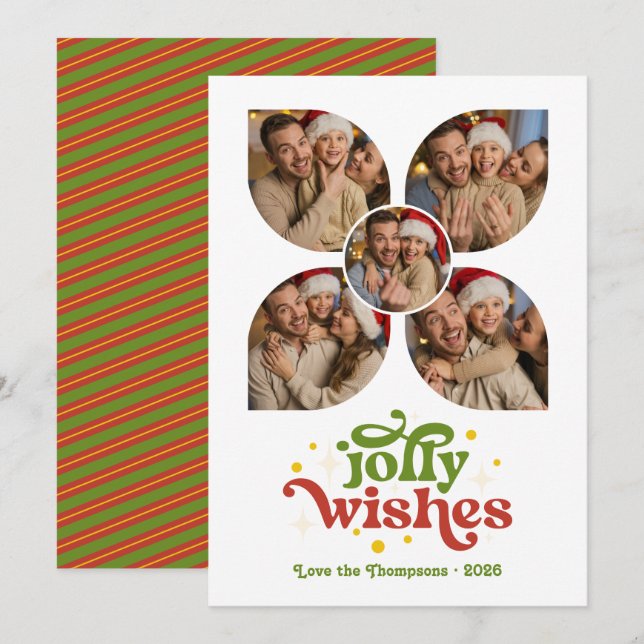 Tarjeta Festiva Navidades del Collage de fotos Merry Retro de Medi (Anverso / Reverso)