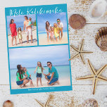 Tarjeta Festiva Navidades del Collage de fotos moda Blue Mele Kali<br><div class="desc">personalizable azul moda playa playa familia foto Navidades de collage con tus fotos tropicales favoritas al sol. Agregue 3 de sus recuerdos favoritos de sus vacaciones en la isla a la costa. Bonitas tarjetas de vacaciones costeras con un diseño de fotografías limpio y moderno y escritura blanca bonito.</div>