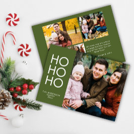 Tarjeta Festiva Navidades del Collage de fotos Olive Green "HO HO