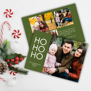 Tarjeta Festiva Navidades del Collage de fotos Olive Green "HO HO