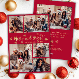 Tarjeta Festiva Navidades del Collage de fotos Oro Rojo Brillante