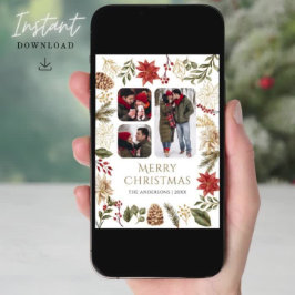 Tarjeta Festiva Navidades del Collage de fotos Poinsettia Floral 3