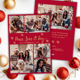 Tarjeta Festiva Navidades del Collage de fotos Red Gold de Peace L