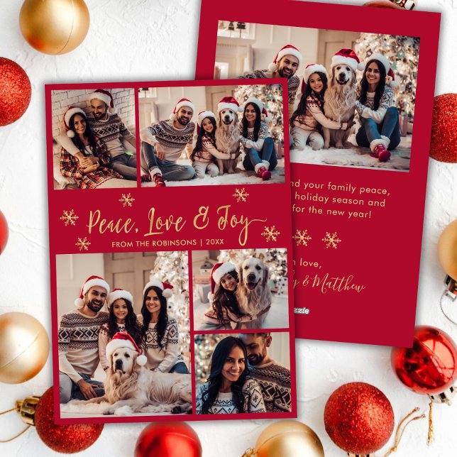 Tarjeta Festiva Navidades del Collage de fotos Red Gold de Peace L (Subido por el creador)
