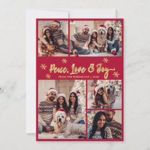 Tarjeta Festiva Navidades del Collage de fotos Red Gold de Peace L