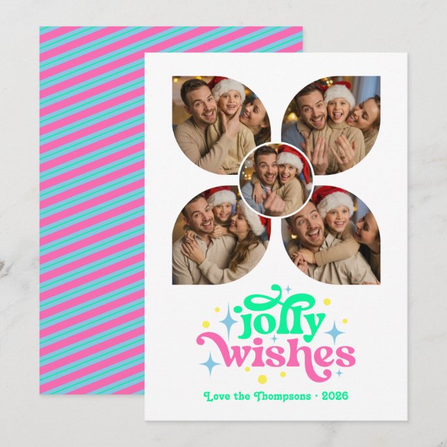 Tarjeta Festiva Navidades del Collage de fotos Retro Candy Shop (Anverso / Reverso)