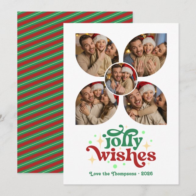 Tarjeta Festiva Navidades del Collage de fotos Retro de Mint & Cra (Anverso / Reverso)